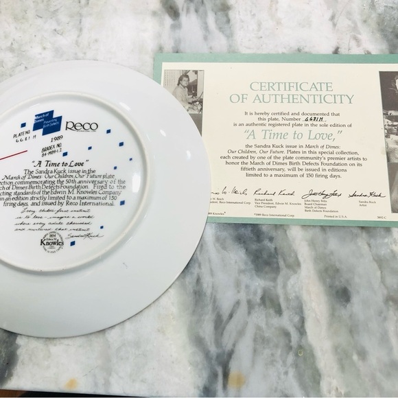 Sandra Kuck Collectors Plate A TIME TO LOVE  March of Dimes Knowles China 1989 - Picture 6 of 11